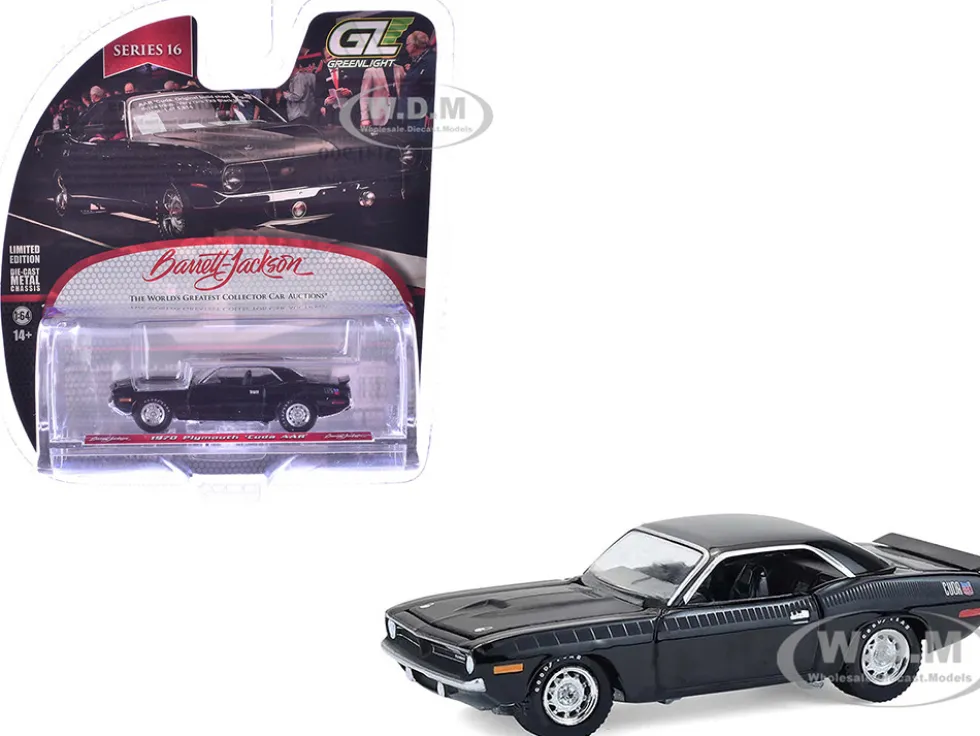 1970 Plymouth 'Cuda AAR Black with Gray Stripes "Barrett-Jackson" Series 16 1/64 Diecast Model Car by Greenlight