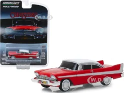 1958 Plymouth Fury Red White Top Evil Version Blacked Out Windows Christine 1983 Movie Hollywood Series Release 24 1/64 Diecast Model Car Greenlight 44840 B