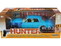 1977 Plymouth Fury Unrestored Turquoise Metallic Sergeant Rick Hunter's Hunter 1984-1991 TV Series Hollywood Series 1/24 Diecast Model Car Greenlight 84152
