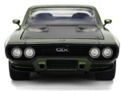 1972 Plymouth GTX Green Metallic with Matt Black Hood and Gold Stripes