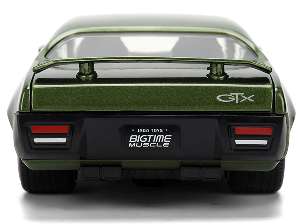 1972 Plymouth GTX Green Metallic with Matt Black Hood and Gold Stripes "Bigtime Muscle" Series 1/24 Diecast Model Car by Jada
