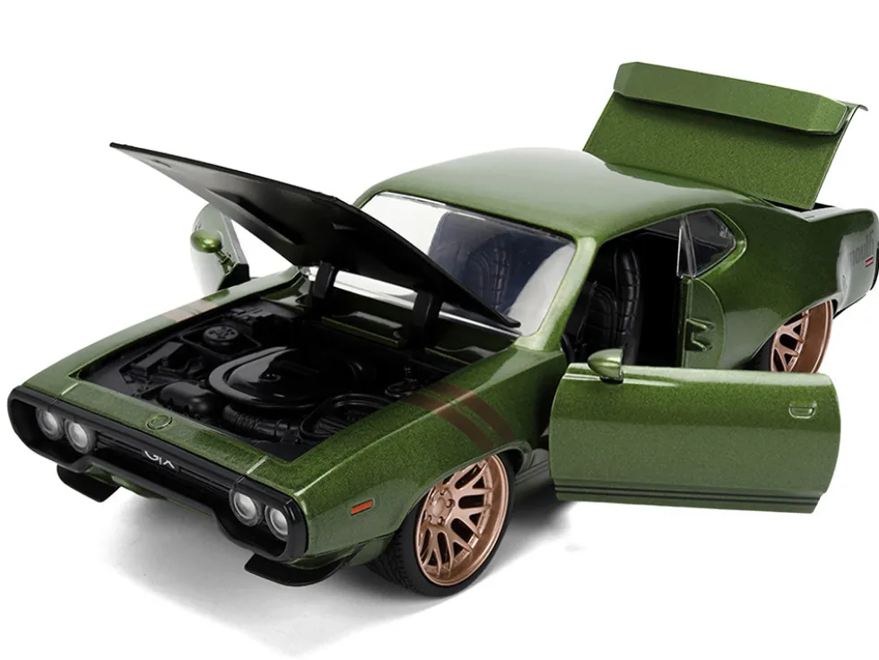 1972 Plymouth GTX Green Metallic with Matt Black Hood and Gold Stripes "Bigtime Muscle" Series 1/24 Diecast Model Car by Jada