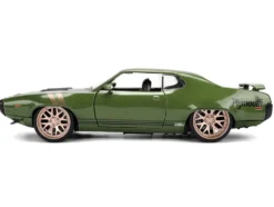 1972 Plymouth GTX Green Metallic with Matt Black Hood and Gold Stripes