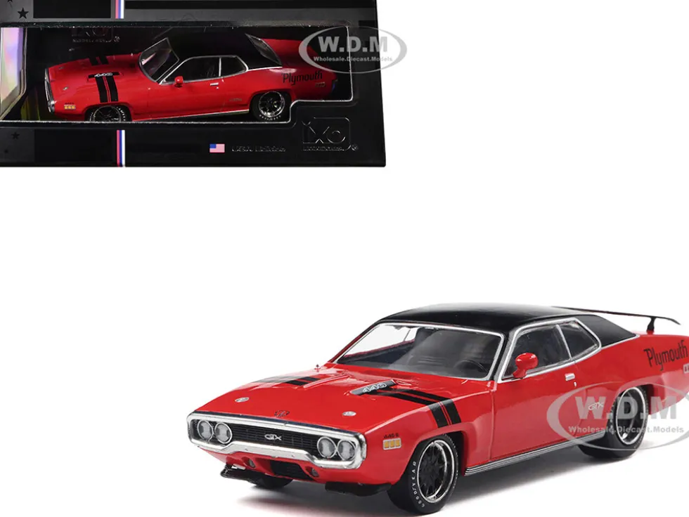 1971 Plymouth GTX Rally Red with Black Top and Stripes 1/43 Diecast Model by IXO Models