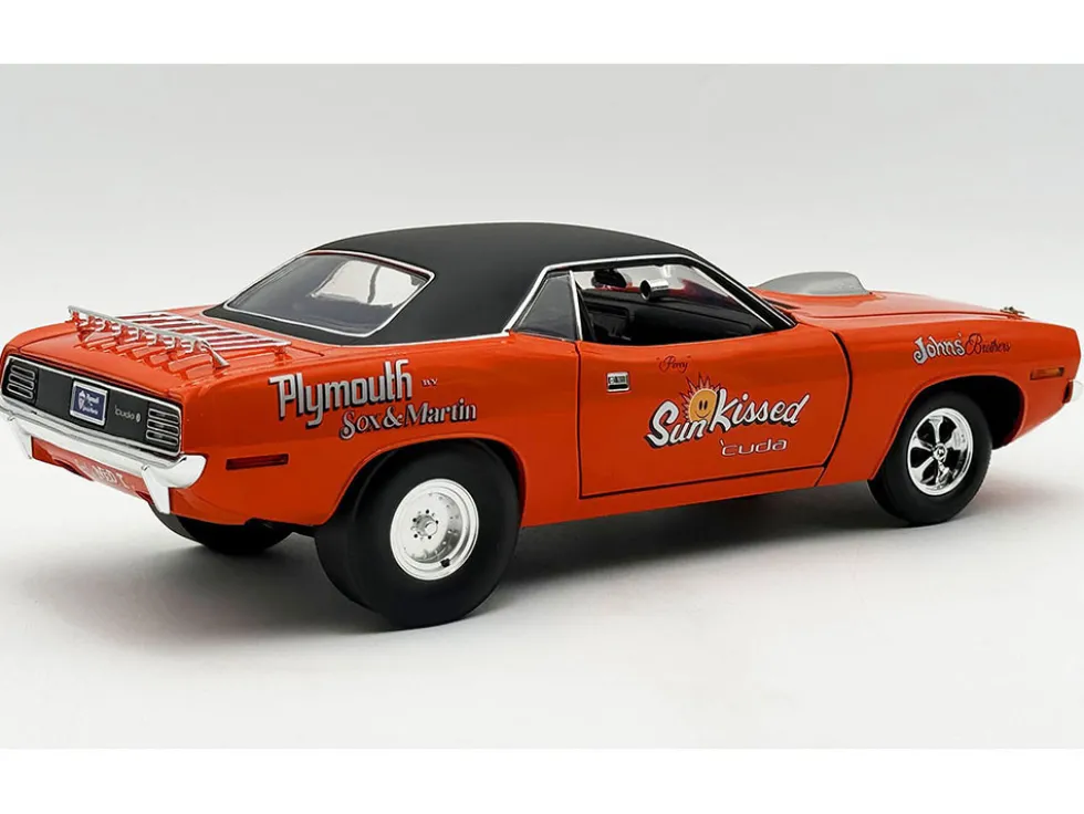 1970 Plymouth HEMI Cuda "Sun Kissed Cuda - Sox & Martin" Vitamin C Orange with Black Vinyl Top Limited Edition to 444 pieces Worldwide 1/18 Diecast Model Car by ACME
