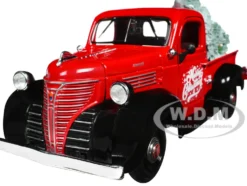 1941 Plymouth Pickup Truck Red and Black Merry Christmas with Tree Accessory 1/24 Diecast Model Car Motormax 73278RBIXMT