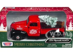 1941 Plymouth Pickup Truck Red and Black Merry Christmas with Tree Accessory 1/24 Diecast Model Car Motormax 73278RBIXMT