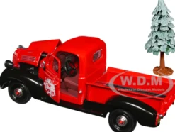 1941 Plymouth Pickup Truck Red and Black Merry Christmas with Tree Accessory 1/24 Diecast Model Car Motormax 73278RBIXMT