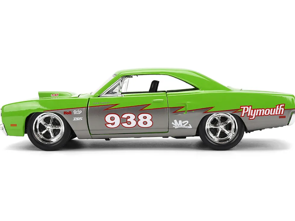 1970 Plymouth Road Runner #938 Green and Gray Metallic "Bigtime Muscle" Series 1/24 Diecast Model Car by Jada