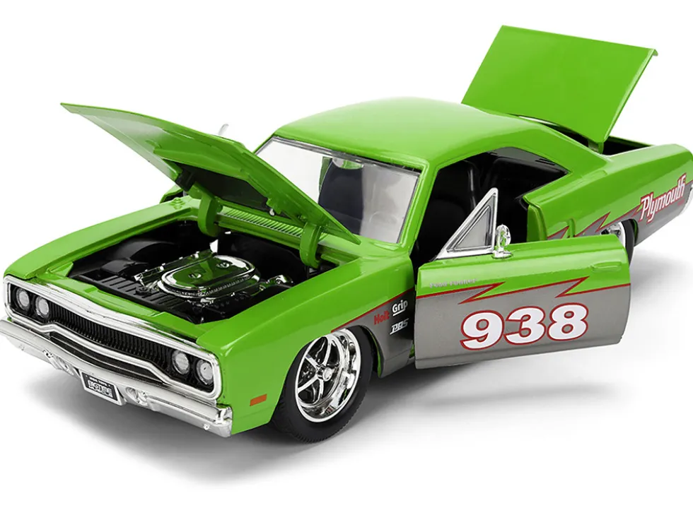 1970 Plymouth Road Runner #938 Green and Gray Metallic "Bigtime Muscle" Series 1/24 Diecast Model Car by Jada