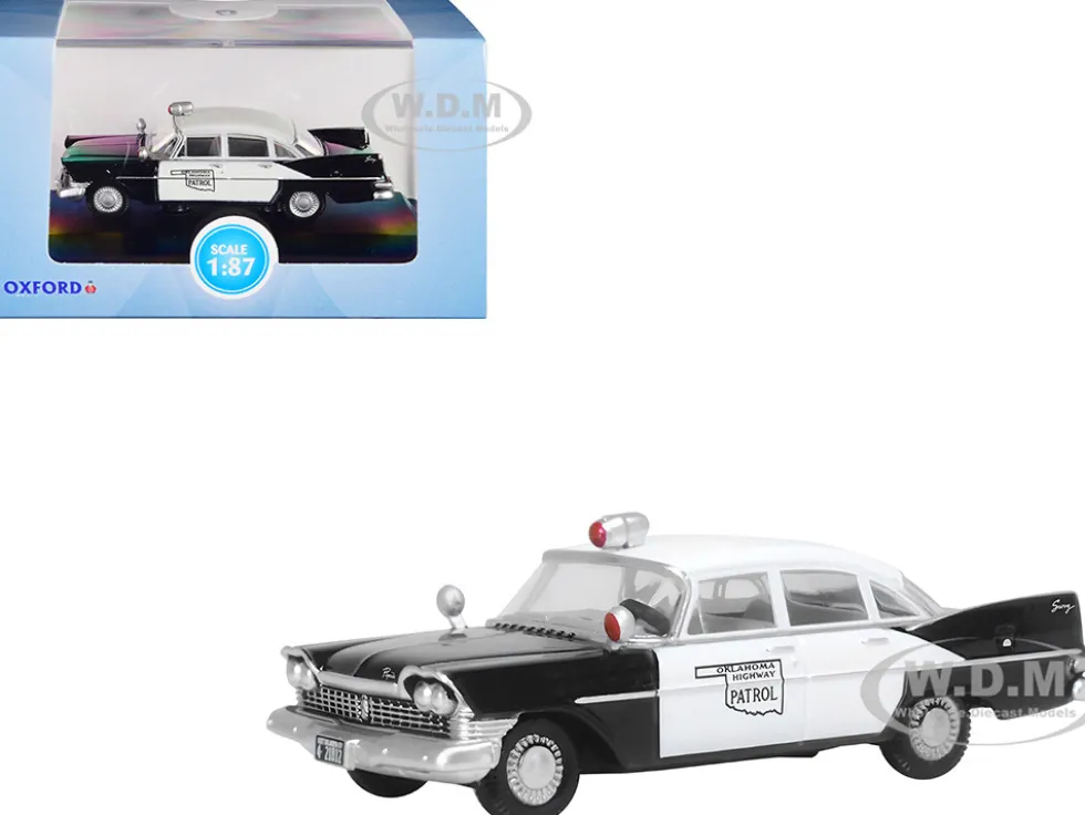 1959 Plymouth Savoy Black and White Oklahoma Highway Patrol 1/87 (HO) Scale Diecast Model Car Oxford Diecast 87PS59001