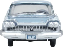 1959 Plymouth Savoy Sedan Powder Blue 1/87 (HO) Scale Diecast Model Car by Oxford Diecast