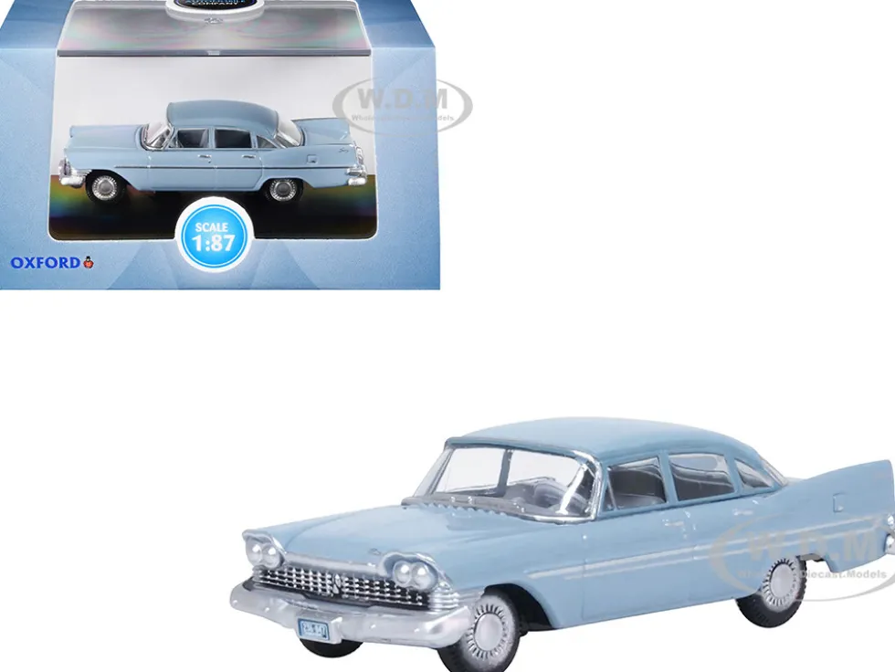 1959 Plymouth Savoy Sedan Powder Blue 1/87 (HO) Scale Diecast Model Car by Oxford Diecast