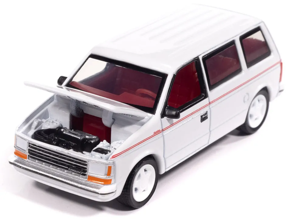 1989 Plymouth Voyager Turbo Van Bright White with Red Stripes and Interior "Mighty Minivans" Series 1/64 Diecast Model Car by Auto World
