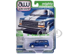 1989 Plymouth Voyager Turbo Van Daytona Blue Metallic with White Stripes and Interior "Mighty Minivans" Series 1/64 Diecast Model Car by Auto World