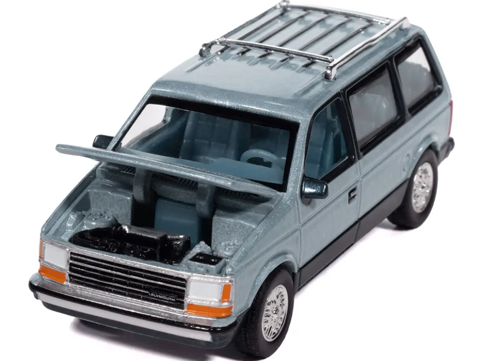 1987 Plymouth Voyager Van Ice Blue Metallic and Twilight Blue Metallic 2-Tone with Blue Interior "Mighty Minivans" Series 1/64 Diecast Model Car by Auto World