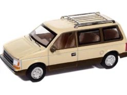 1987 Plymouth Voyager Van Light Cream and Golden Bronze Metallic 2-Tone "Mighty Minivans" Series 1/64 Diecast Model Car by Auto World