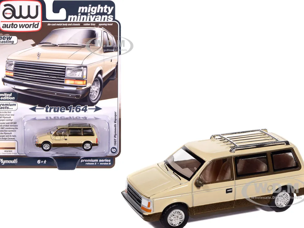 1987 Plymouth Voyager Van Light Cream and Golden Bronze Metallic 2-Tone "Mighty Minivans" Series 1/64 Diecast Model Car by Auto World