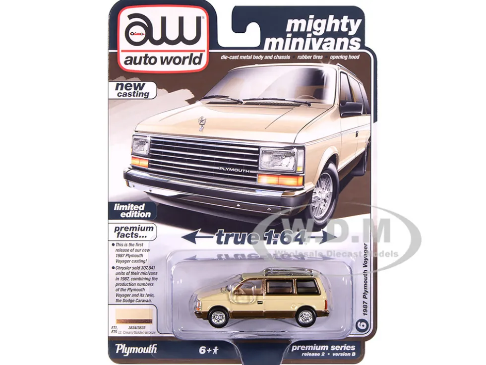 1987 Plymouth Voyager Van Light Cream and Golden Bronze Metallic 2-Tone "Mighty Minivans" Series 1/64 Diecast Model Car by Auto World