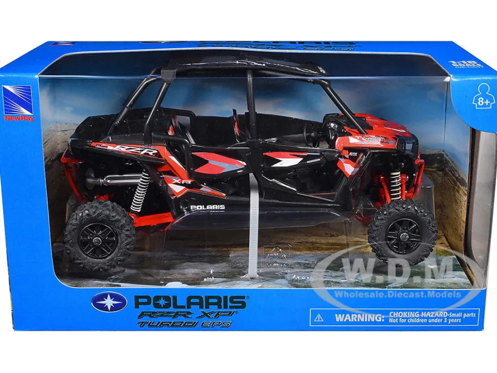 Polaris RZR XP 4 Turbo EPS Sport UTV Spectra Orange with Graphics and Black Top 1/18 Diecast Model by New Ray