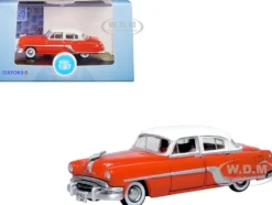 1954 Pontiac Chieftain 4 Door Coral Red with Winter White Top 1/87 HO Scale Diecast Model Car Oxford Diecast 87PC54004