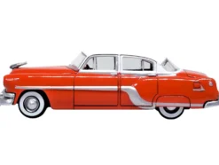 1954 Pontiac Chieftain 4 Door Coral Red with Winter White Top 1/87 HO Scale Diecast Model Car Oxford Diecast 87PC54004