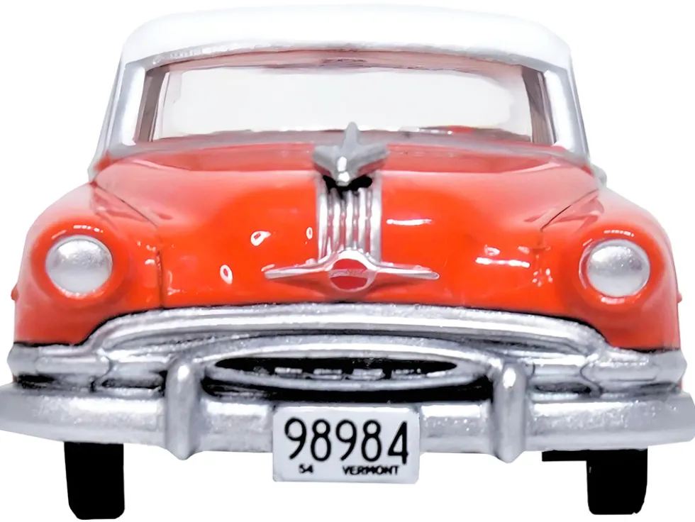 1954 Pontiac Chieftain 4 Door Coral Red with Winter White Top 1/87 HO Scale Diecast Model Car Oxford Diecast 87PC54004