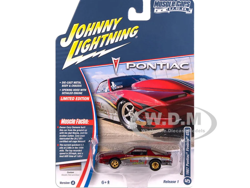 1987 Pontiac Firebird GTA "King of the Jungle" Red and Silver Metallic with Graphics "Muscle Cars USA" Series 1/64 Diecast Model Car by Johnny Lightning
