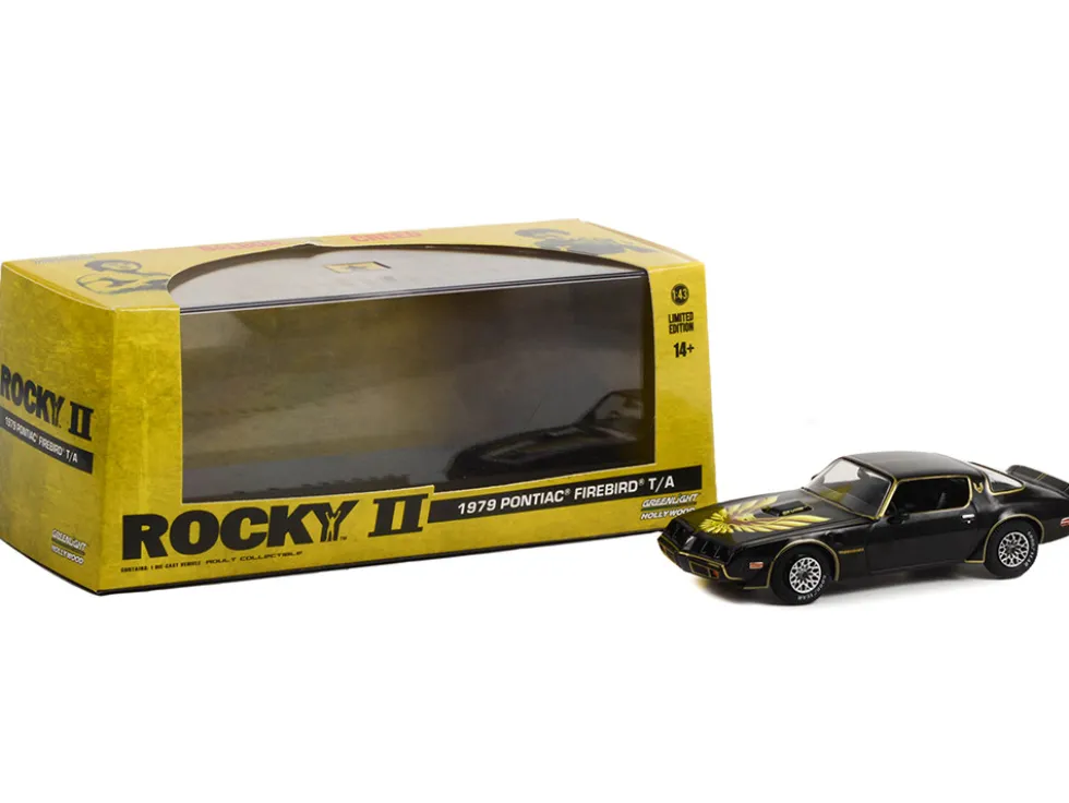 1979 Pontiac Firebird T/A Trans Am Black with Hood Phoenix Rocky II 1979 Movie 1/43 Diecast Model Car Greenlight 86616