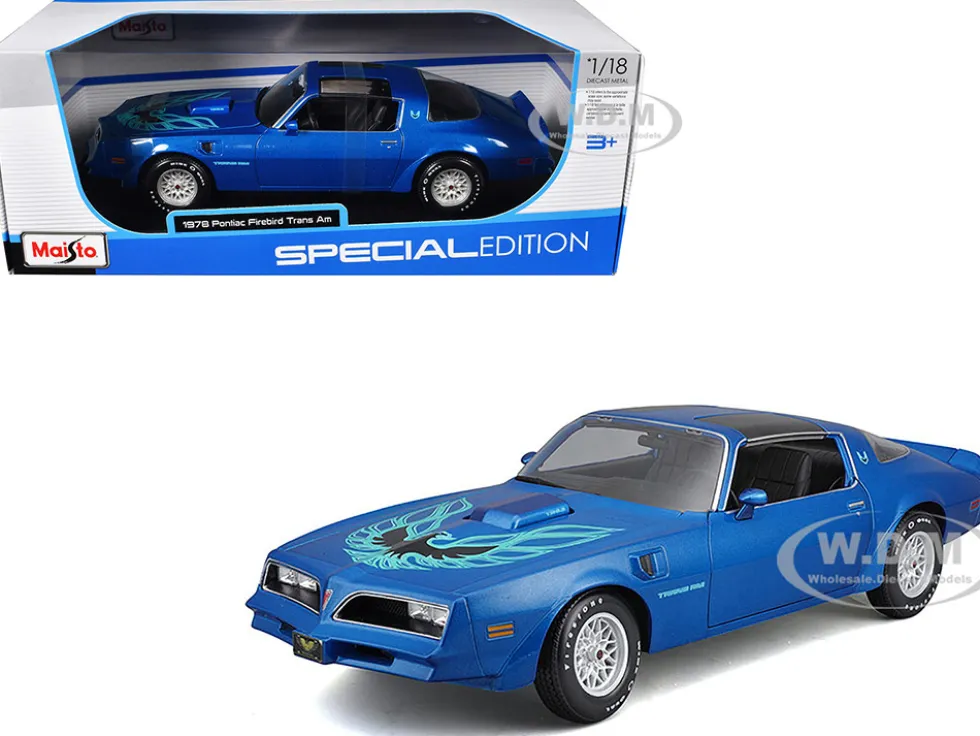 1978 Pontiac Firebird Trans Am Blue Metallic with Hood Graphics "Special Edition" Series 1/18 Diecast Model Car by Maisto