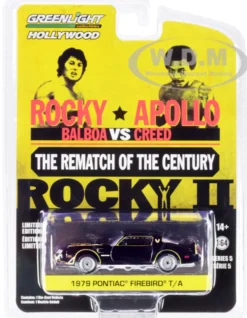 1979 Pontiac Firebird Trans Am T/A Black Hood Bird Rocky II 1979 Movie Hollywood Series Release 5 1/64 Diecast Model Car Greenlight 44650 C