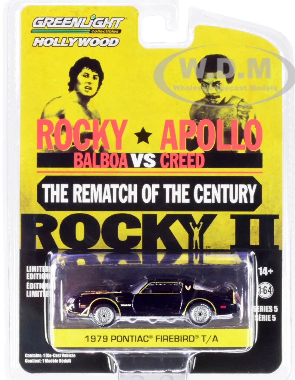 1979 Pontiac Firebird Trans Am T/A Black Hood Bird Rocky II 1979 Movie Hollywood Series Release 5 1/64 Diecast Model Car Greenlight 44650 C