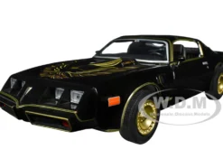 1980 Pontiac Firebird Trans Am T/A Turbo 4.9L Starlite Black Golden Eagle Hood and Stripes 1/24 Diecast Model Car Greenlight 84037
