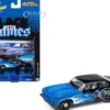1974 Pontiac GTO Black and Blue with Blue Flame Graphics with White Interior "Black with Flames" Series 1/64 Diecast Model Car by Johnny Lightning