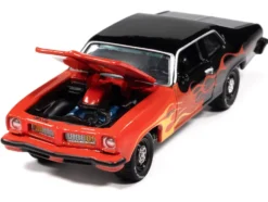 1974 Pontiac GTO Black and Red with Flame Graphics "Black with Flames" Series 1/64 Diecast Model Car by Johnny Lightning