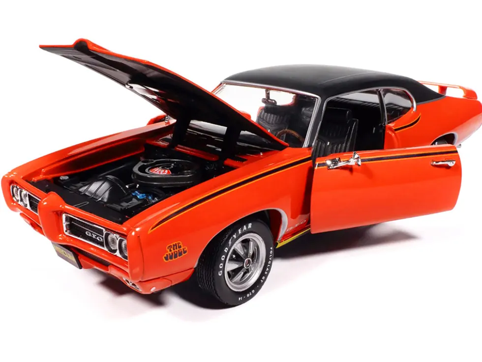 1969 Pontiac GTO Judge Carousel Red with Black Stripes and Black Vinyl Top "Mecum Auctions" "American Muscle" Series 1/18 Diecast Model Car by Auto World