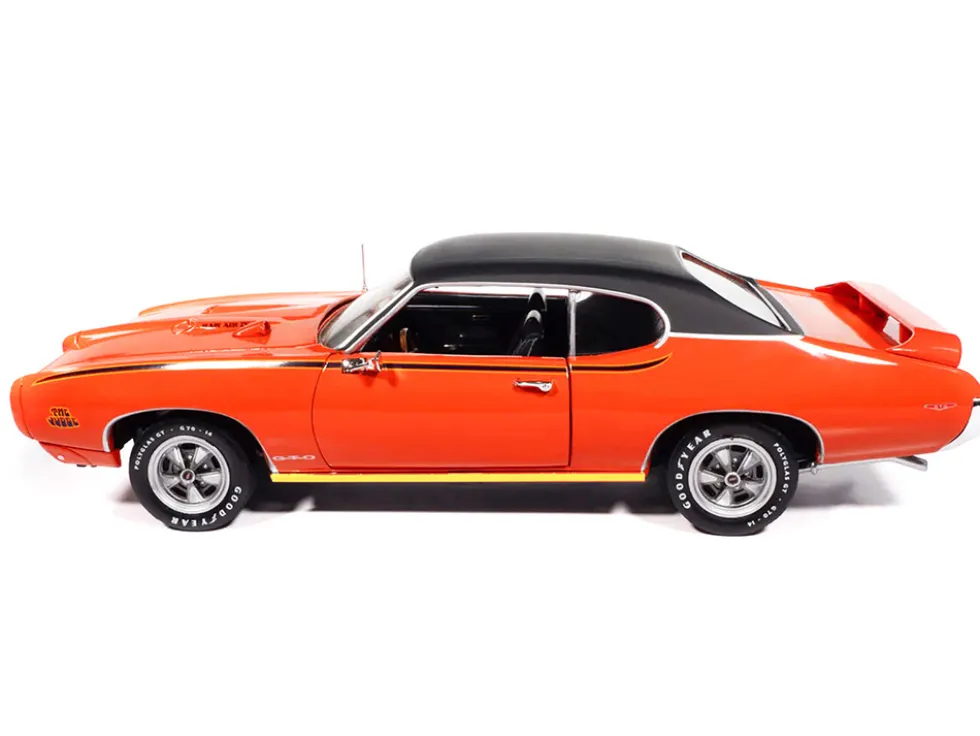 1969 Pontiac GTO Judge Carousel Red with Black Stripes and Black Vinyl Top "Mecum Auctions" "American Muscle" Series 1/18 Diecast Model Car by Auto World