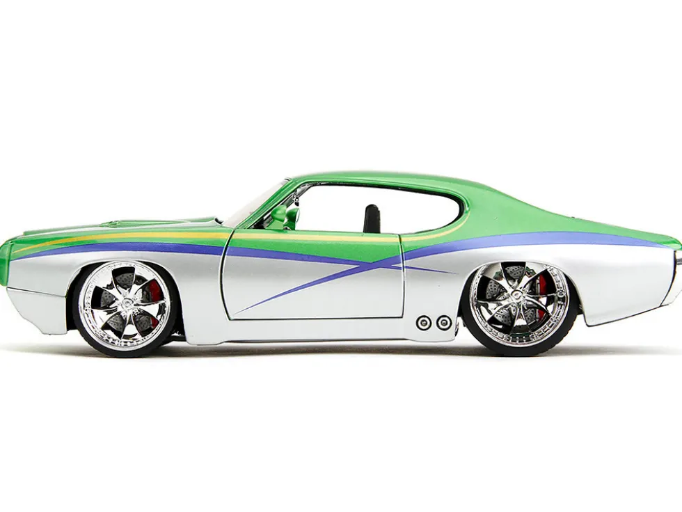 1969 Pontiac GTO Judge Green Metallic and Silver with Stripes "Bigtime Muscle" Series 1/24 Diecast Model Car by Jada