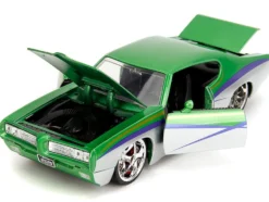 1969 Pontiac GTO Judge Green Metallic and Silver with Stripes "Bigtime Muscle" Series 1/24 Diecast Model Car by Jada