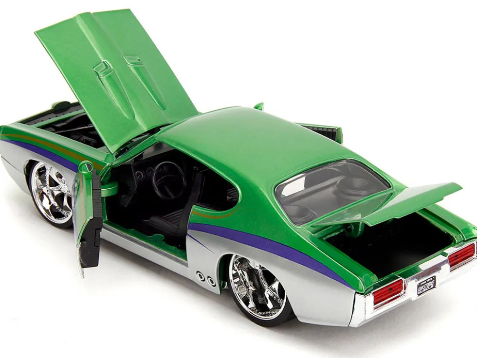 1969 Pontiac GTO Judge Green Metallic and Silver with Stripes "Bigtime Muscle" Series 1/24 Diecast Model Car by Jada