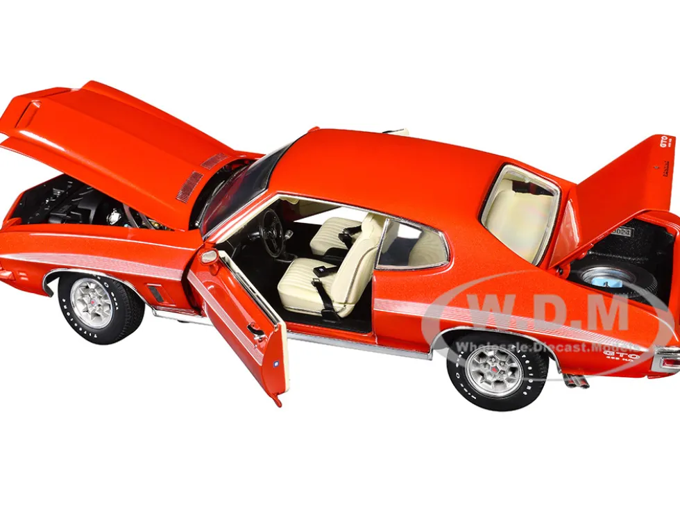 1972 Pontiac GTO LeMans Sundance Orange Metallic with GTO Stripes Limited Edition to 342 pieces Worldwide 1/18 Diecast Model Car by ACME