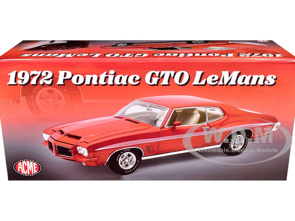 1972 Pontiac GTO LeMans Sundance Orange Metallic with GTO Stripes Limited Edition to 342 pieces Worldwide 1/18 Diecast Model Car by ACME
