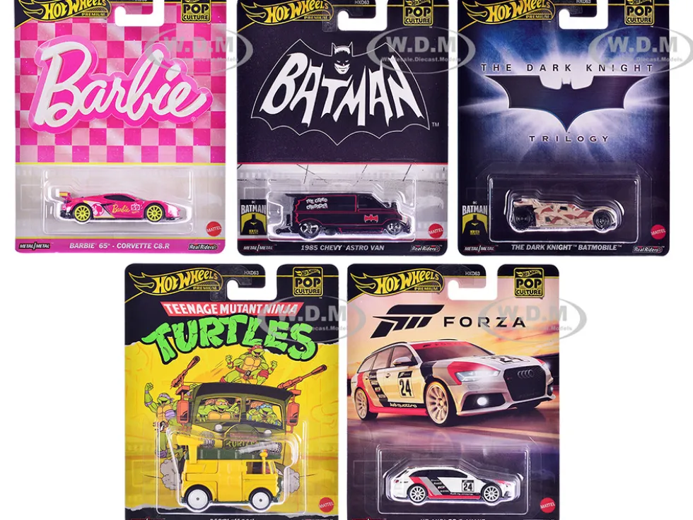Pop Culture 2024 5 piece Set E "Premium Series" Diecast Model Cars by Hot Wheels