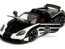 Porsche Carrera GT Convertible #05 Black with White Graphics "Hyper-Spec" Series 1/24 Diecast Model Car by Jada