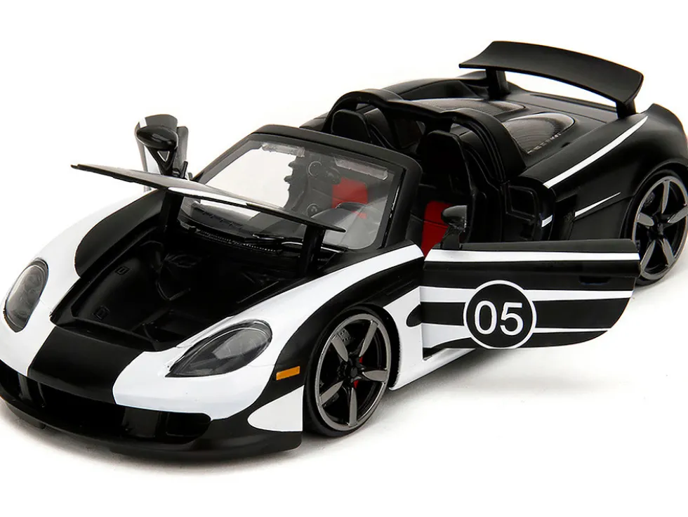 Porsche Carrera GT Convertible #05 Black with White Graphics "Hyper-Spec" Series 1/24 Diecast Model Car by Jada