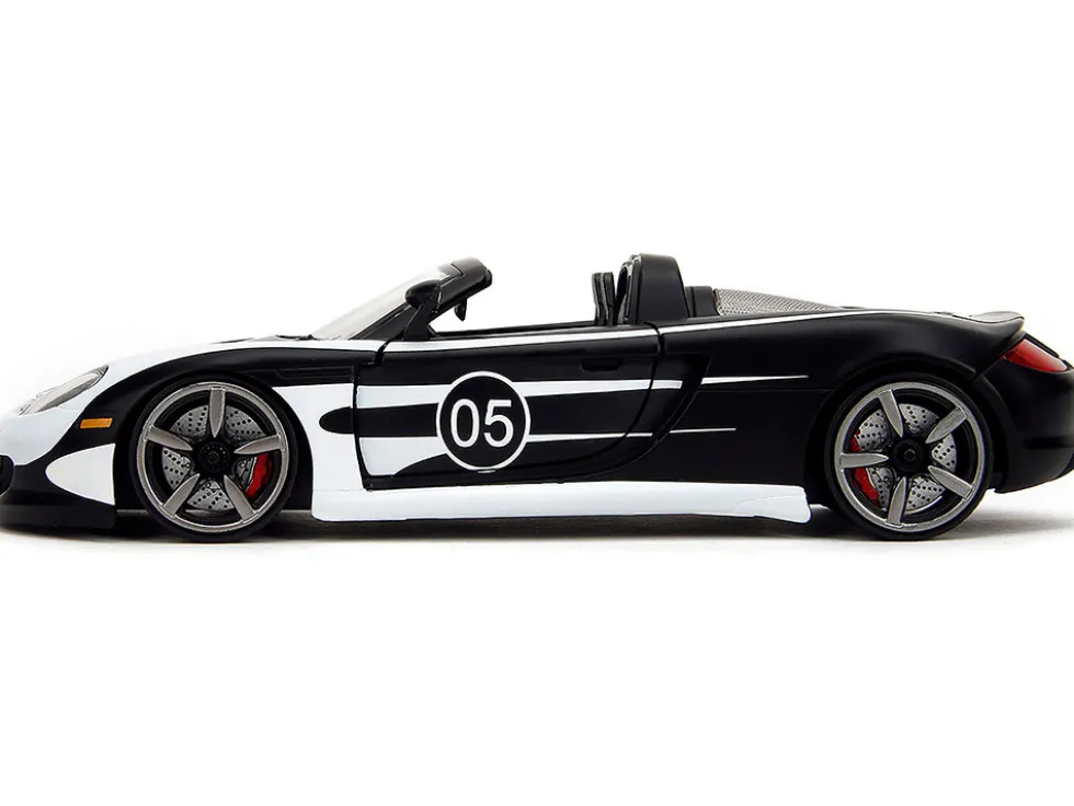 Porsche Carrera GT Convertible #05 Black with White Graphics "Hyper-Spec" Series 1/24 Diecast Model Car by Jada