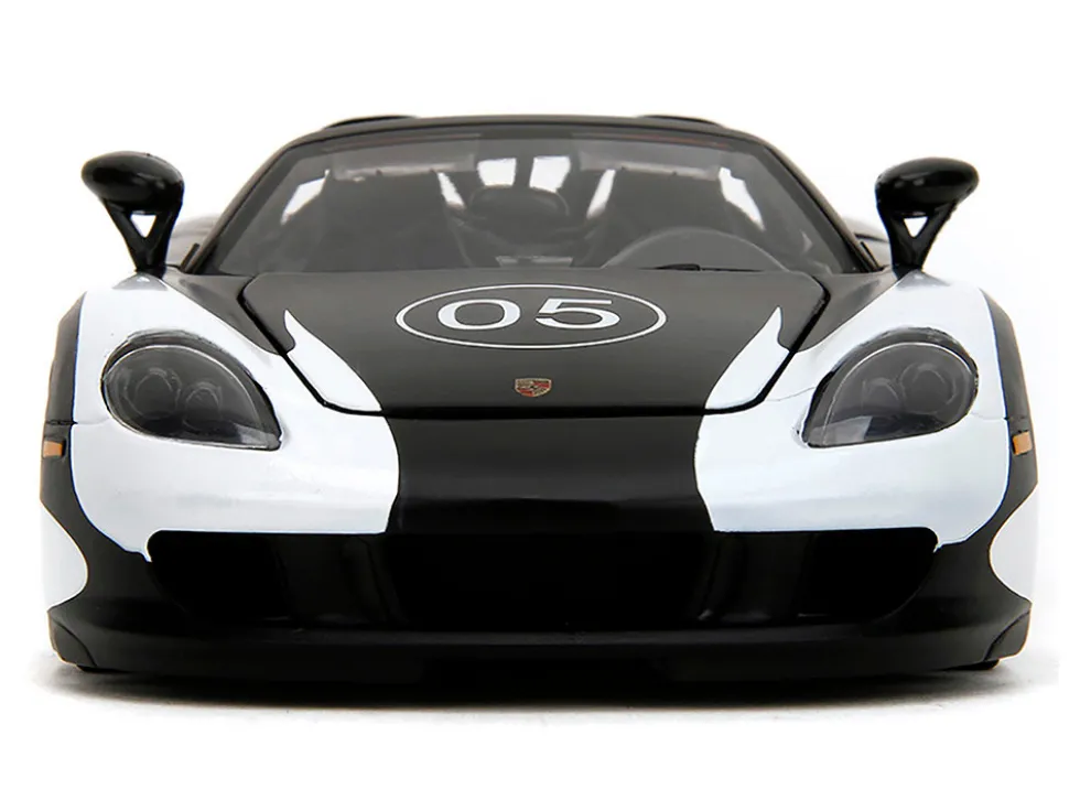 Porsche Carrera GT Convertible #05 Black with White Graphics "Hyper-Spec" Series 1/24 Diecast Model Car by Jada