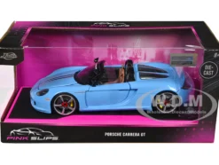Porsche Carrera GT Convertible Blue with Black Stripes Pink Slips Series 1/24 Diecast Model Car Jada 35066