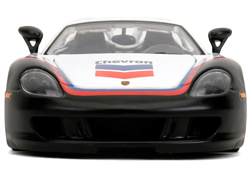 Porsche Carrera GT Convertible #04 "Chevron" White with Graphics "Hyper-Spec" Series 1/24 Diecast Model Car by Jada