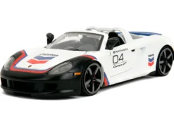 Porsche Carrera GT Convertible #04 "Chevron" White with Graphics "Hyper-Spec" Series 1/24 Diecast Model Car by Jada